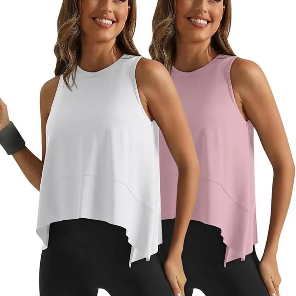 Flowy Workout Tank Tops - Pink and White